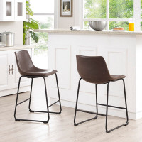 Walker Edison Brown 24" Faux Leather Counter Stools, Set of 2