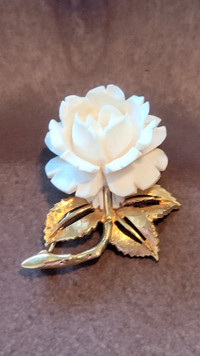 Lovely Vintage D'Orlan White Rose Brooch