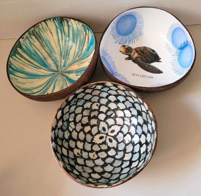 Handcrafted Natural Coconut Shell Bowls, 1 with Mother of Pearl  in Arts & Collectibles in Oshawa / Durham Region
