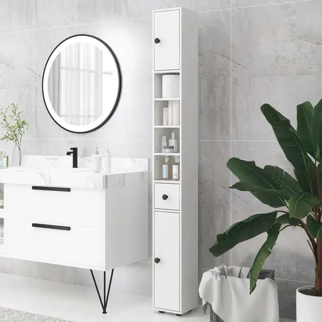 7.9" W x 7.9" D x 70.9" H, Tall Bathroom Storage Cabinet, White in Bathwares in Markham / York Region - Image 10