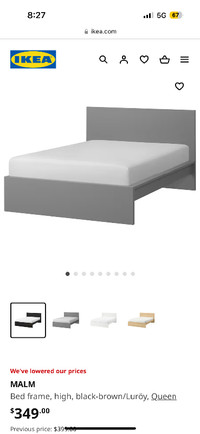 Ikea malm queen grey bedframe with 2 drawers