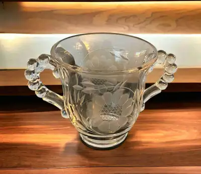 Vintage - excellent preowned condition! This WJ Hughes Cornflower etched glass sugar holder has cand...