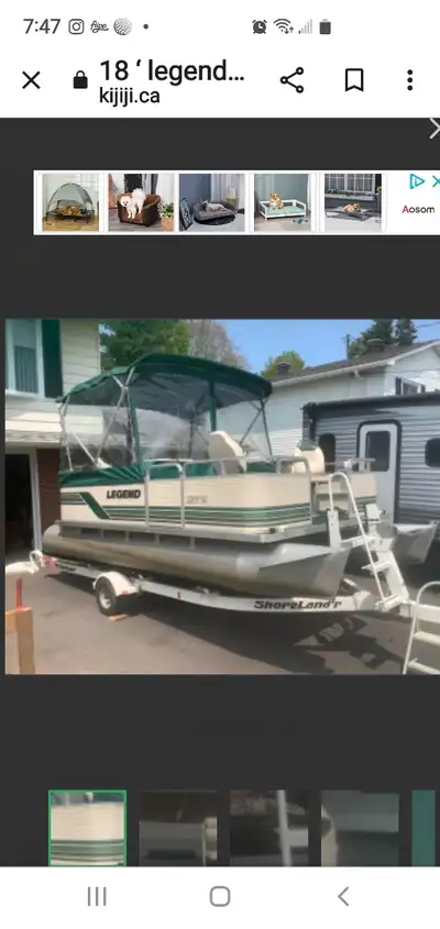For Sale 2000 Legend pontoon boat, 18', well maintained, 25 hp , 4 stroke mercury outboard motor, se...