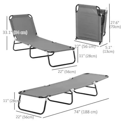 Folding Outdoor Lounge Chair, Sun Tanning Chairs with Reclining Back, Breathable Mesh for Beach Pati...