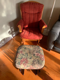 Quality wooden rocking chair; ottoman