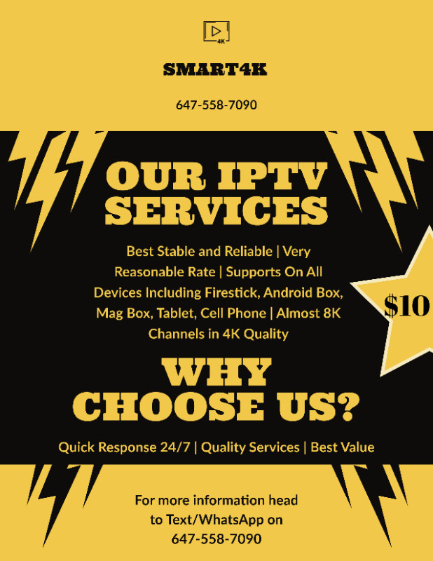 LIVE 4K TV SERVICE NO FREEZING FREE TRIAL 647-558-7090 in General Electronics in City of Toronto