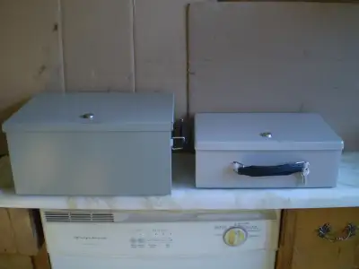 FIRE RESISTANT STEEL BOX - LARGE & SMALL- $40 & $25, View more