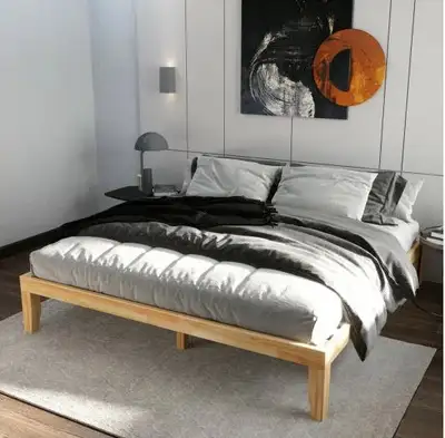 14 Inch King Size Wood Platform Bed Frame-Natural, View more