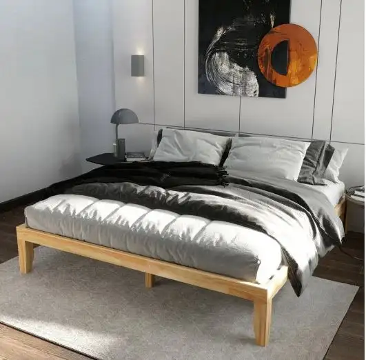14 Inch King Size Wood Platform Bed Frame-Natural in Beds & Mattresses in Mississauga / Peel Region - Image 2