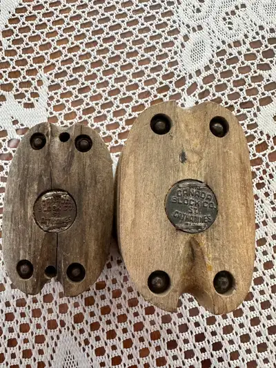Antique Canada Block Co. Wooden Pulleys, St. Catharines, Ontario, View more
