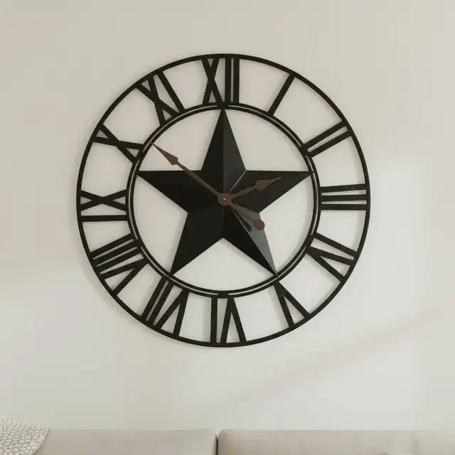 Black Star Metal 35 Inch Diameter Roman Numeral Wall Clock in Home Décor & Accents in Saskatoon - Image 2