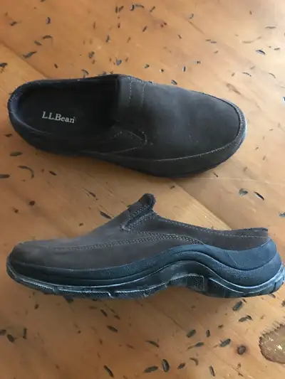 #1 - L.L.Bean Brown Suede Mules - size 9.5 Medium wore once, too narrow for my feet $30 #2 - Lands E...