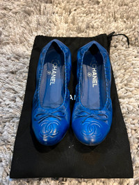 Chanel blue ballet flats shoes