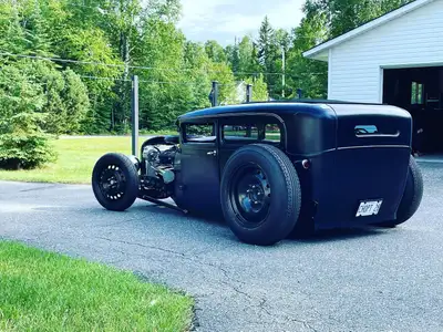 1928 Ford hotrod. Roof chopped 7”, body channeled 3”. Small block Chevy/turbo 350 trans. 4” dropped...