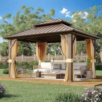 BRAND NEW IN BOX 10’ x 12’ BROWN METAL HARDTOP GAZEBO $1600, View more