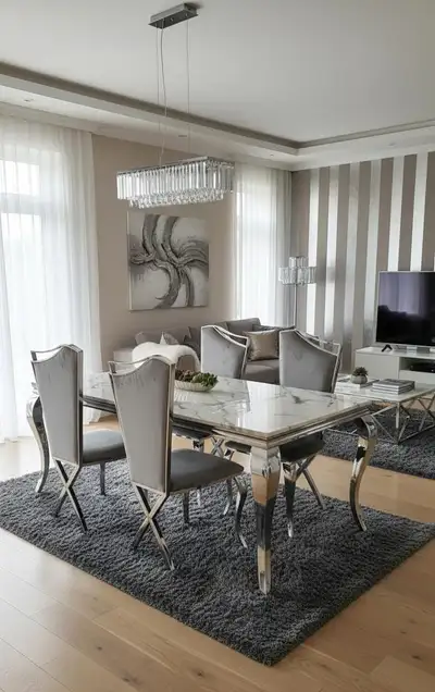 Marble Dining Table Set – Grey High‑Back Chairs, View more