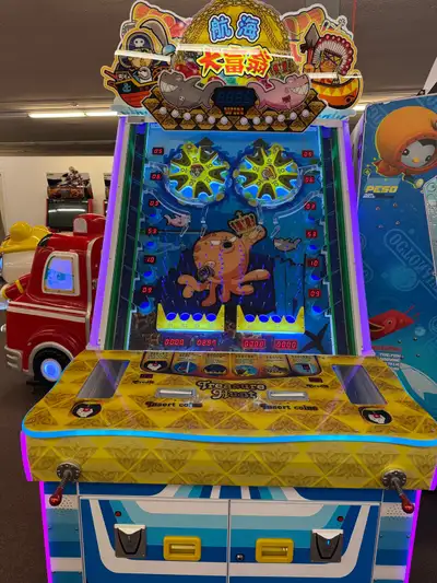 Classic ball-drop + spinning wheel gameplay with big JP bonus • Dual stations – perfect for 2 kids p...