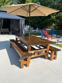 Outdoor or indoor dining table 6 ft long with matching bench