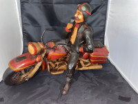 Wood Model of Man on Motorcycle (14” tall x 21” wide)
