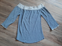 Women's grey top with lace neckline (fits Small into Medium)