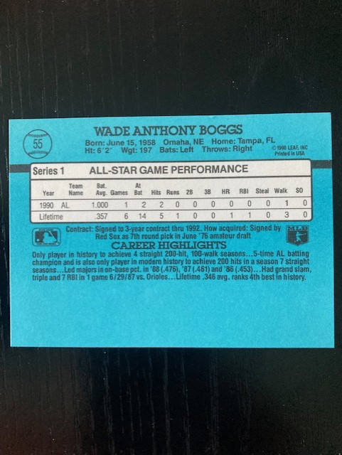 1991 Donruss Wade Boggs All-Star Error Card - No Dot after INC in Hobbies & Crafts in City of Toronto - Image 2
