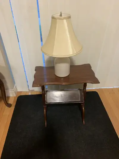 Walnut Magazine Rack , Table, With Decorative Ceramic Lamp, View more