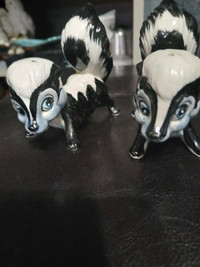 Antique Handmade and painted Skunk Salt and Pepper Shakers Set