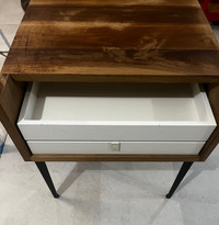 Wood cabinet with slide out drawers on metal frame