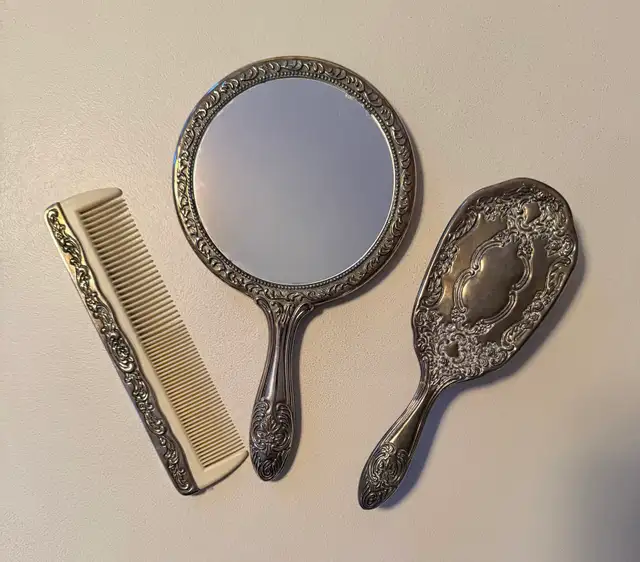 Silver Plated 3 Piece Comb Brush Mirror (2 sets) in Arts & Collectibles in St. Albert - Image 5