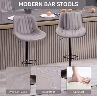 Bar Stools Set of 2 Adjustable Height Swivel Bar Stools with Backs Performance Fabric Seat Barstools...