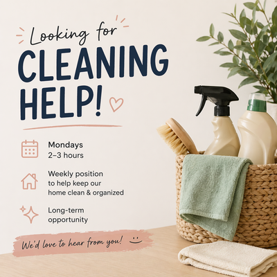 Looking for Weekly Cleaning Help, View more
