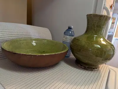 LARGE Rustic Pair Pottery Bowl & Vase, View more