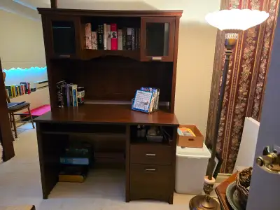 Hutch desk with keyboard tray, View more