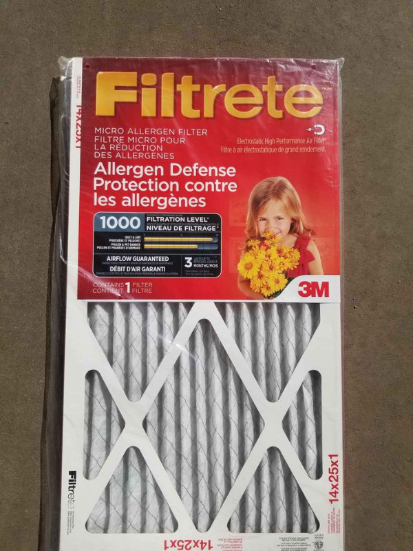 Filtrete 14x25x1 MPR 1000 Rating Pleated AC Furnace Air Filter in Heaters, Humidifiers & Dehumidifiers in Edmonton