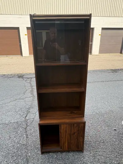 Free delivery used Vintage Dark Wood Shelving Unit, View more