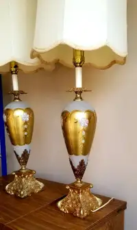 2 - BEAUTIFUL TALL ANTIQUE GOLD LAMPS!!