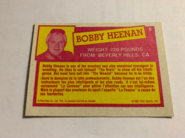 1985 Series 2 O-Pee-Chee WWF Wrestling #8 Bobby Brain Heenan RC. dans Art et objets de collection  à Longueuil/Rive Sud - Image 2