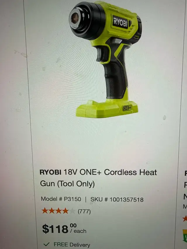 RYOBI 18V ONE+ Cordless Heat Gun (Tool Only) in Power Tools in Barrie - Image 2