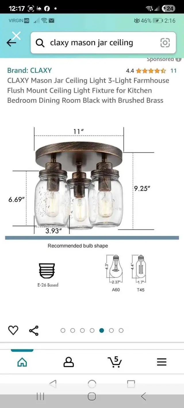 Claxy Mason Jar Ceiling Light in Indoor Lighting & Fans in Kitchener / Waterloo - Image 3