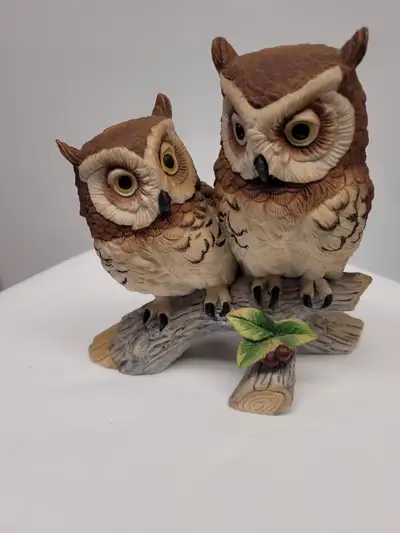 VTG “Great Horned Owls” by Andrea By Sadek #6307 Hand painted ceramic figurine of owls perched on a...