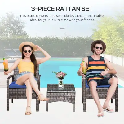 3 Pieces Rattan Wicker Coffee Set Garden Chairs and Table Set Ou, View more