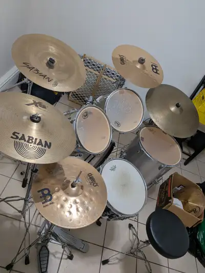Pearl Forum series drum set with Tama Speed Cobra double kicks, Meinl custom classic extreme metal c...