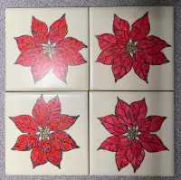 Hand Stamped Poinsettia Tile coasters