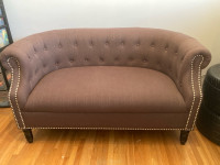 Rolled Arm Chesterfield Loveseat & Armchair (brown)