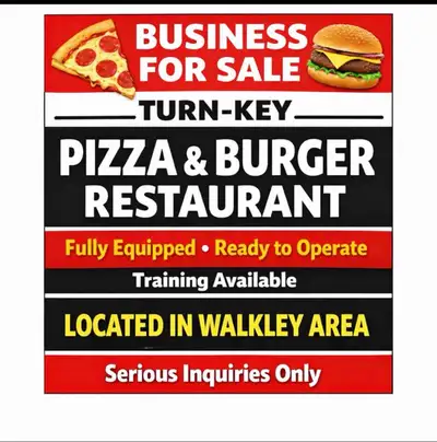 PIZZA & BURGER RESTAURANT FOR SALE Great opportunity to own a fully operating takeout/dine-in pizza...