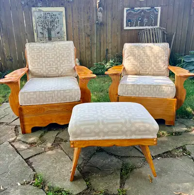 Vintage Cushman Chairs and Ottoman, View more