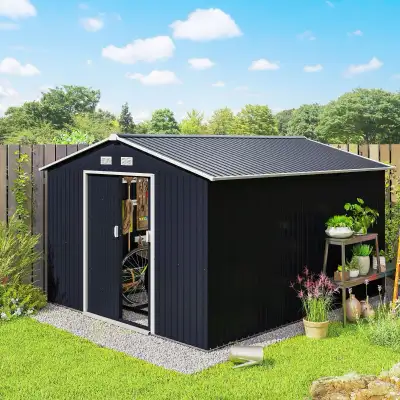 11' x9' Metal Storage Shed Garden Tool House with Double Sliding, View more