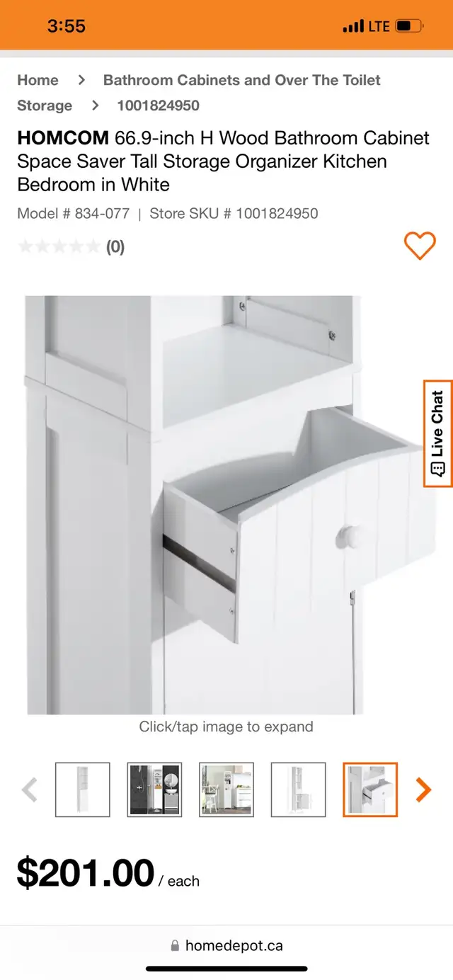 HOMCOM 66.9-inch H Wood Bathroom Cabinet Space Saver Tall Storag in Storage & Organization in Kitchener / Waterloo - Image 6