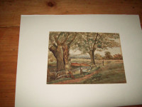 Antique original  English watercolor small landscape