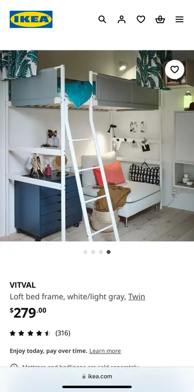 IKEA loft bed and mattress- just like new. Was $425 new. See pictures for dimensions.